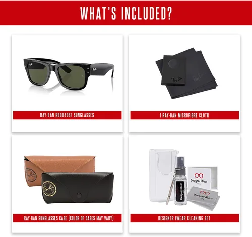 Vista 5 de Ray-Ban Mega Wayfarer RB0840SF - Lentes de sol cuadrados de puente bajo para hombres y mujeres + paquete con kit DIW