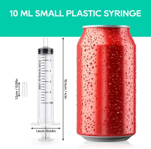 Vista 2 de JOLLY PARTY Jeringa de plástico de 10ml, jeringa pequeña con tapa de punta, paquete de 30 jeringas orales para laboratorios científicos