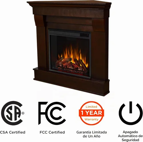 Vista 7 de Real Flame 5950E - Chimenea eléctrica esquinera Chateau, pequeña, color nogal oscuro.