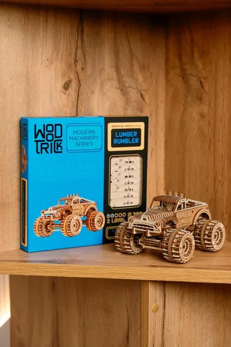 Vista 4 de Wood Trick Lumber Rumbler - Rompecabezas de madera 3D para adultos para construir – Paseos de hasta 12 pies – 5.5 x 4.3 pulgadas – Kit de camión