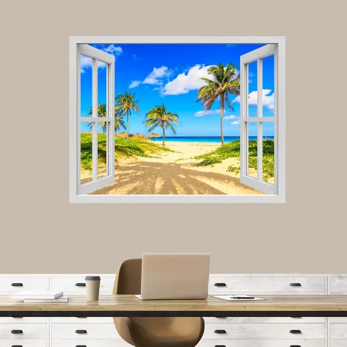 Vista 36 de IDEA4WALL Adhesivo mural removible para pared, arena blanca tropical, playa, orilla, palmera, naturaleza, desierto, fotografía, arte moderno