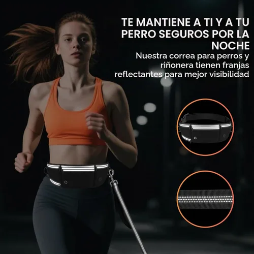 Vista 6 de Correa de perro manos libres con cinturón de cintura y bolsa con cremallera, correa de cintura resistente para correr, caminar, trotar y senderismo
