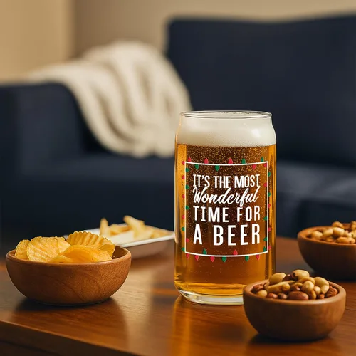 Vista 7 de On The Rox El momento más maravilloso para una cerveza: rojo, verde y blanco, vaso de 16 onzas, ideal para hombres y mujeres, vaso divertido
