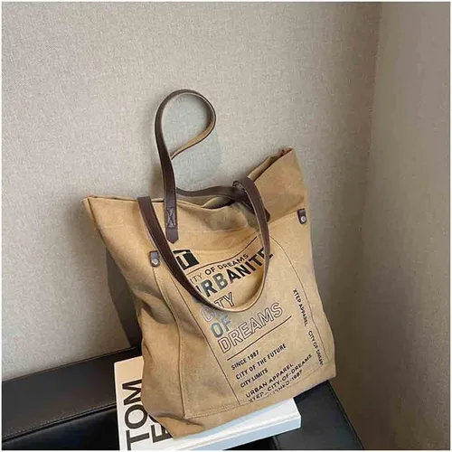 Vista 5 de MOMEITU Bolso tote de lona Crossbody Bolso grande Bolso de hombro retro Bolso de mano estético Bolso grande Bolso de mano de hadas Grunge, Marrón
