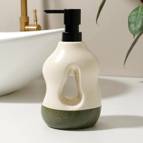 Vista 7 de BosilunLife Dispensador de jabón de cerámica, dispensador de bomba de jabón, dispensador de bomba de jabón para baño, cocina, moderno, casa