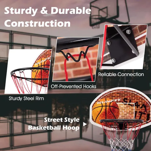 Vista 3 de Goplus Aro de baloncesto de 29 x 20 pulgadas, tablero de baloncesto portátil montado en la pared para deportes de interior y exterior, adecuado