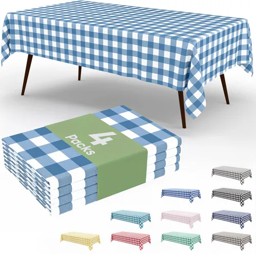 Vista 52 de Smiry Paquete de 3 Manteles Desechables de Cuadros Gingham Color Caqui - 54" x 72" Mantel de Plástico de Servicio Pesado, Cubiertas de Mesa