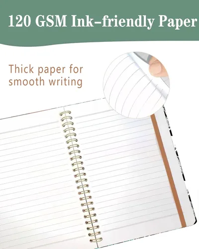 Vista 4 de Cuaderno de espiral A5, lindo cuaderno para mujeres y hombres, cuaderno de tapa dura con rayas universitarias para trabajo y toma de notas, 60