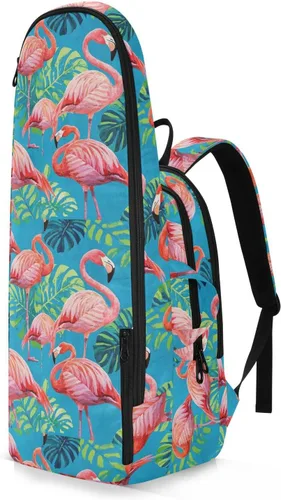 Vista 2 de Bolsa deportiva para tenis, bádminton, impermeable, vintage, pintura, flamencos, hoja de palmera, azul, 3 raquetas, bolsa de bádminton