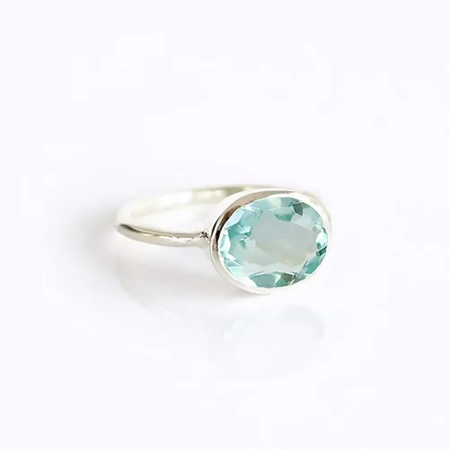 Vista 136 de Oval Birthstone Ring Bezel Set in Vermeil Gold, Sterling Silver, or Rose Gold, Stacking Birthstone Ring [rOMB]