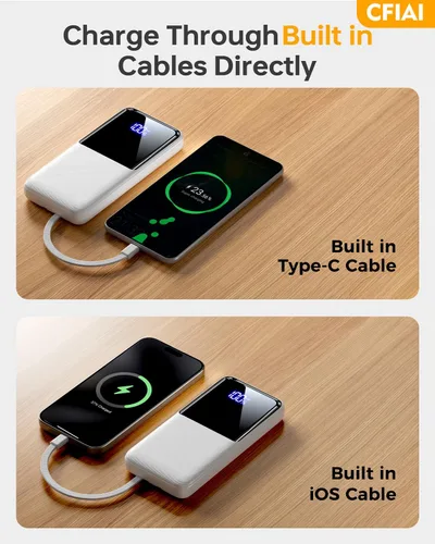 Vista 8 de Banco de Energía Cargador Portátil - Paquete de Batería de 15,000mAh Cargador de Teléfono Portátil con Cable Integrado 22.5W Carga Rápida Powerbank
