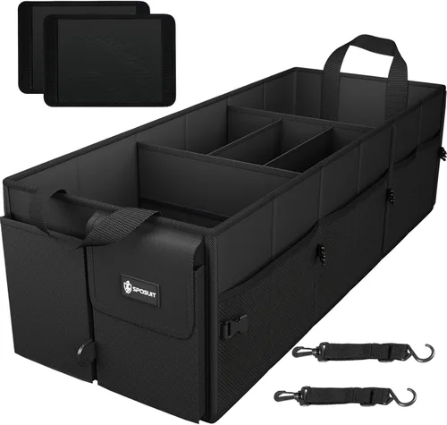 Vista 12 de Sposuit Organizador de maletero para automóvil, almacenamiento plegable de 70 litros con 11 bolsillos y asas reforzadas, organizadores de maletero