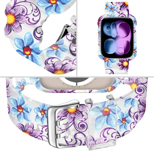 Vista 275 de DABAOZA - Correa transparente compatible con Apple Watch con estuche protector, correa deportiva de TPU con brillo para mujeres y hombres