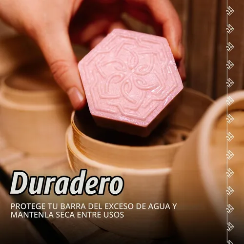 Vista 5 de Viori Soporte de barra de bambú natural - Soporte para champú, acondicionador y jabón, cuidado del cabello ecológico