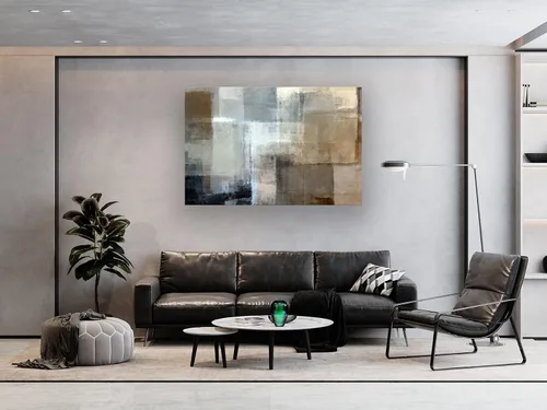 Vista 5 de Baisuart A61269 - Impresiones en lienzo de arte abstracto para pared, pinturas impresas en gris y marrón, lienzo estirado con marco de madera