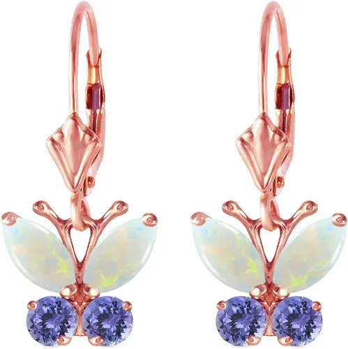 Vista 2 de Galaxy Gold GG Aretes de oro rosa de 14 quilates con ópalo y mariposa tanzanita, Gema Metal, Ópalo