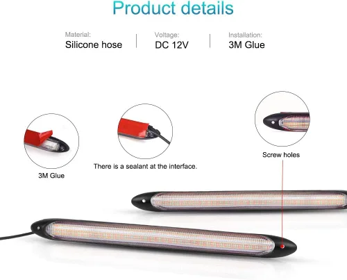 Vista 3 de 2 luces LED universales de circulación diurna para automóvil, tira de faros delanteros, tira secuencial blanca y amarilla (10.83 pulgadas)