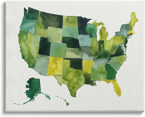 Vista 9 de Stupell Industries Mapa de acuarela verde de Estados Unidos, pintura moderna, arte de pared enmarcado negro, 14 x 11 pulgadas