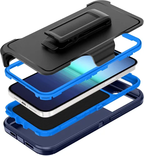 Vista 2 de I-HONVA Funda para iPhone 15 Pro Max con funda de clip para cinturón, a prueba de golpes, a prueba de polvo y caídas, 3 capas, protección de cuerpo