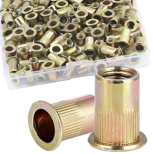 Vista 9 de Tuerca de remache de 1/4”-20 UNC, 80 piezas de acero inoxidable 304 de cabeza plana Rivnut, inserto roscado Nutsert