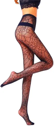 Vista 5 de Medias de malla negra, medias ajustadas de telaraña, accesorios de disfraz de bruja de Halloween, Negro