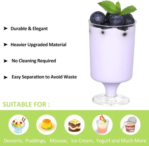 Vista 3 de Eupako Mini tazas de postre con cucharas de 4 onzas líquidas – Vasos de plástico transparente para parfait, taza pequeña redonda para aperitivos