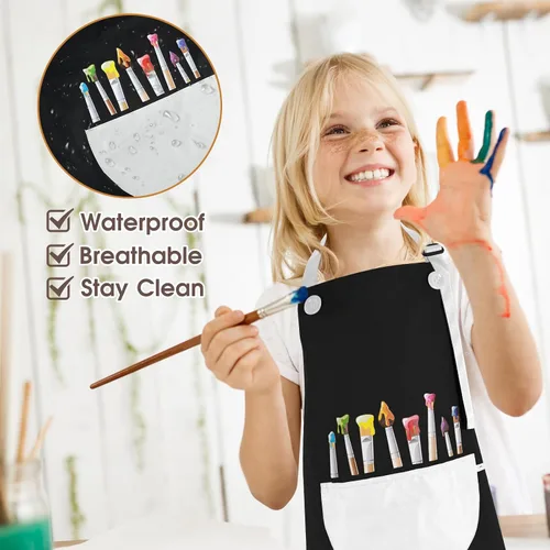 Vista 4 de Molain Paquete de 2 delantales para niños, delantal de arte ajustable impermeable con bolsillos, delantales para niñas y niños, para pintar
