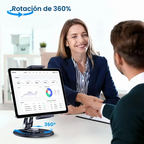 Vista 3 de Soporte para tableta para iPad, ajustable con base giratoria de 360 grados para escritorio Soporte giratorio de aluminio para tableta compatible