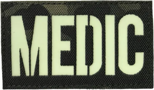 Vista 3 de Medic – Brilla en la oscuridad – Parche táctico moral con respaldo de gancho rápido – 2 x 3.5 (negro)