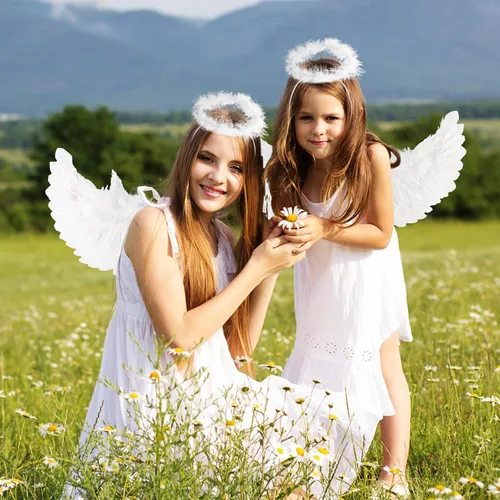 Vista 5 de mayace Alas de ángel y halo - Disfraz de alas de ángel para adultos y niños para fiesta de Halloween