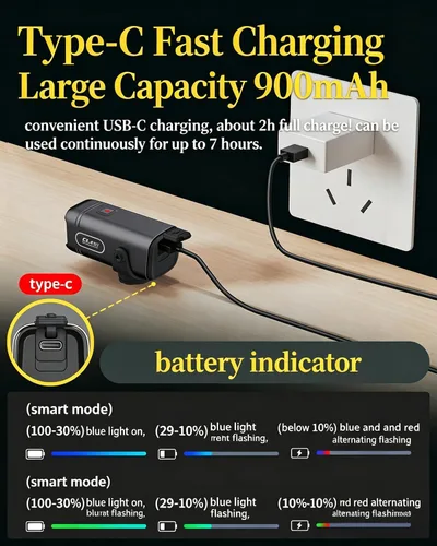 Vista 4 de TOWILD CL450 Luces de bicicleta para conducción nocturna, 450 lúmenes, USB-C recargable, aleación de aluminio, IPX6 impermeable (negro)