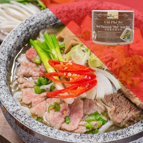 Vista 2 de Quoc Viet Foods Base de sopa "Pho" con sabor a carne de vacuno de 10 onzas marca Pho Bo