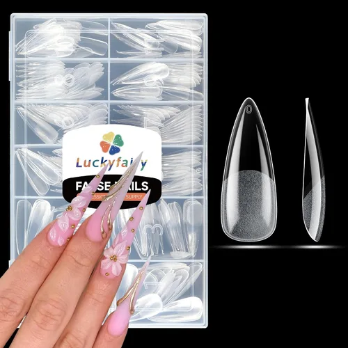 Vista 26 de Luckyfairy Puntas de uñas cortas de almendra, 240 puntas de uñas de gel