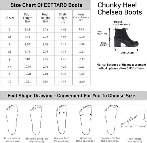 Vista 6 de EETTARO Botas de tobillo de tacón grueso para mujer, suela elástica, botas Chelsea con punta redonda para mujer