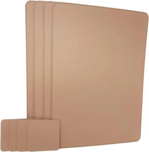 Vista 10 de Nikalaz Juego de 4 manteles individuales y 4 posavasos pequeños negros hechos de cuero reciclado, manteles individuales