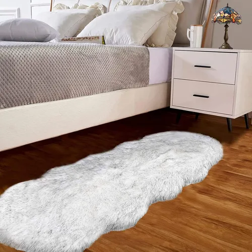 Vista 23 de Goolela Alfombra esponjosa de piel sintética para dormitorio, color marrón claro beige, 2 x 3 pies, alfombra de piel de oveja peluda y difusa