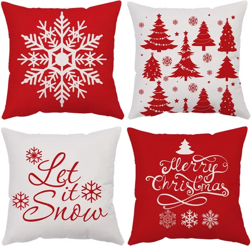Vista 20 de Fundas de Almohada Feliz Navidad 12x12 Juego de 4 Fundas de Almohada de Terciopelo de Navidad Rosa Navidad Invierno Vacaciones Fundas de Almohada