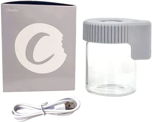 Vista 9 de Tarro de almacenamiento de vidrio transparente con sello LED, botella de vidrio ornamental con luz y aumento (Negro)