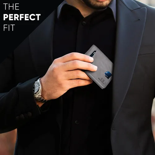 Vista 32 de SERMAN BRANDS RFID Blocking Slim Bifold Genuine Leather Thin Minimalist Front Pocket Wallets for Men Billfold Wallet Men Gift