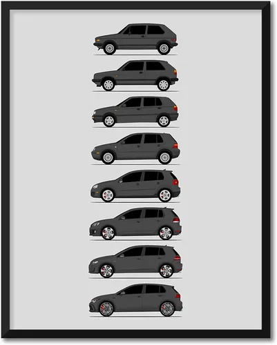 Vista 22 de Custom Car Posters Póster hecho a mano compatible con Volkswagen Golf GTI Generations e impresión de VW GTI (modelos de coche: MK1 a MK8)