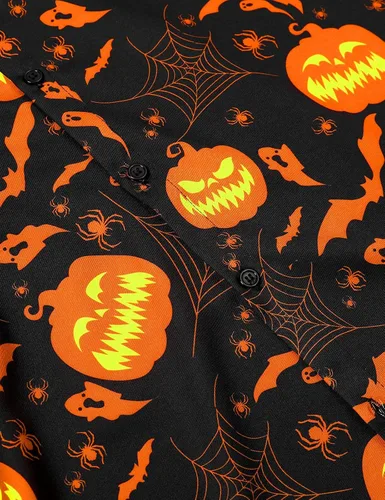 Vista 6 de LINOCOUTON Camisa de manga corta con botones para Halloween, Acción de Gracias