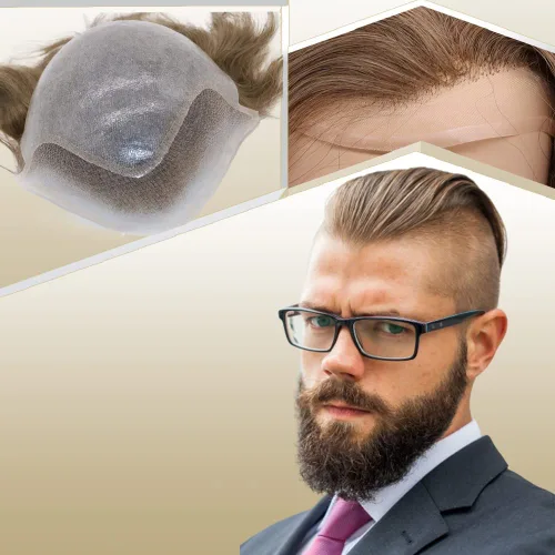 Vista 23 de Peluca de cabello humano europeo de repuesto para hombre, encaje suizo frontal, 0.003 in, piel fina, poliuretano, con bucle, 10 x 8 pulgadas