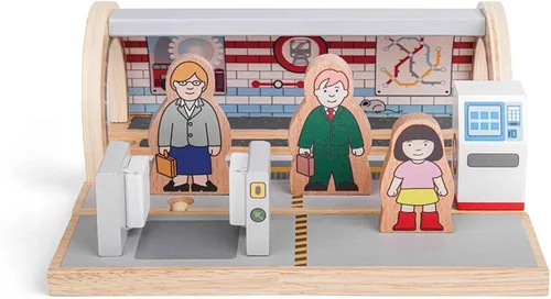Vista 8 de Bigjigs Rail Estación de tren subterráneo Accesorios de ferrocarril para niños para juegos de pistas de madera Juego inspirado en el metro