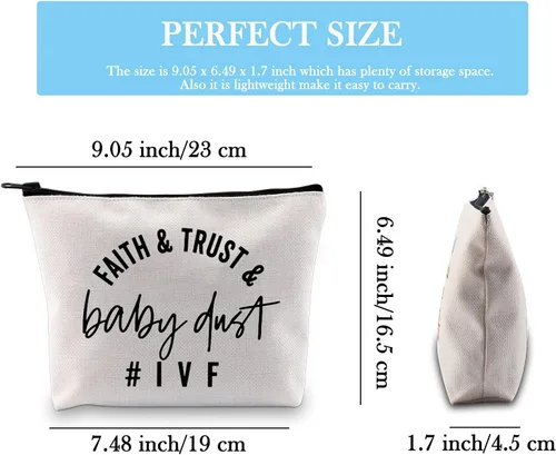Vista 2 de Bolsa de maquillaje IVF Warrior Faith Trust y Baby Dust IVF IUI Transfer Day Regalo inspirador de infertilidad, Bolsa de polvo para bebés Faith Trust
