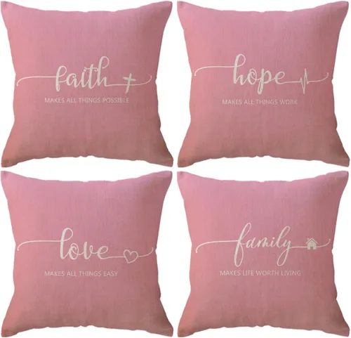 Vista 16 de Fundas de almohada inspiradoras con texto inspirador, fe, esperanza, amor, familia, fundas de almohada decorativas de 18 x 18 pulgadas, fundas