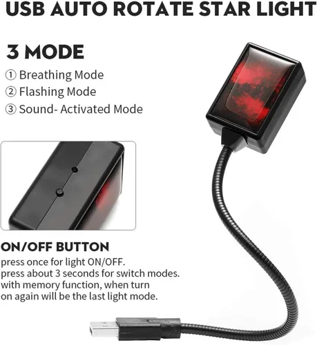 Vista 4 de SOCAL-LED LIGHTING Luz de noche USB para coche, proyector de estrellas azul y morado, luces LED decorativas románticas para techo y techo