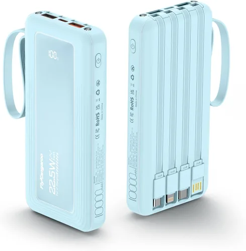 Vista 12 de Cargador portátil con cables incorporados, delgado 10000mAh carga rápida 22.5W banco de energía USB C pantalla LED paquete de batería 6 salidas y 2