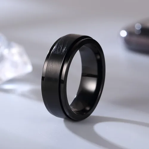 Vista 3 de Anillo giratorio giratorio de acero inoxidable 316L de 0.316 pulgadas para hombres y mujeres, cadena para aliviar la ansiedad, llave griega, runas