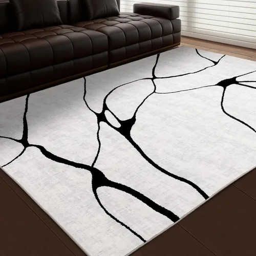 Vista 21 de YIHOUSE Alfombra lavable de 5 x 7 pies, moderna abstracta en blanco y negro, antideslizante, para dormitorio, oficina en casa (abstracto, 5 x 7 pies)