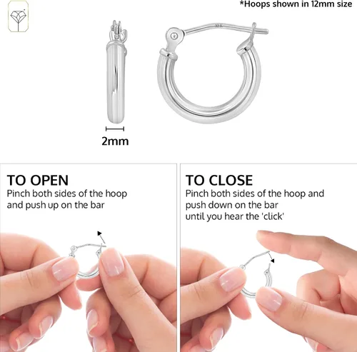 Vista 5 de Solid 10K or 14K Gold 12MM to 50MM Hoop Earrings for Women 10K oro blanco